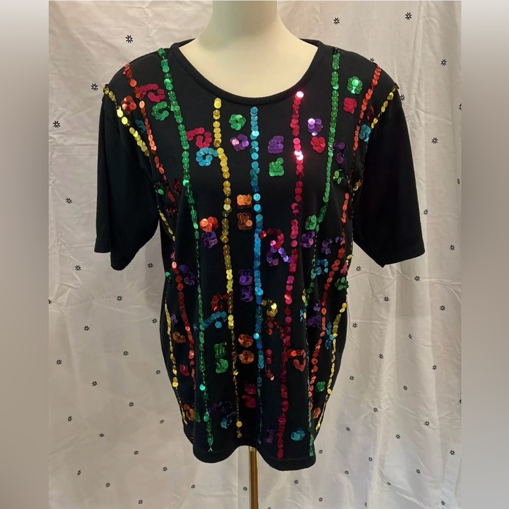 Vintage 80s sequin top by Extra Touch International Sports Wear Co.